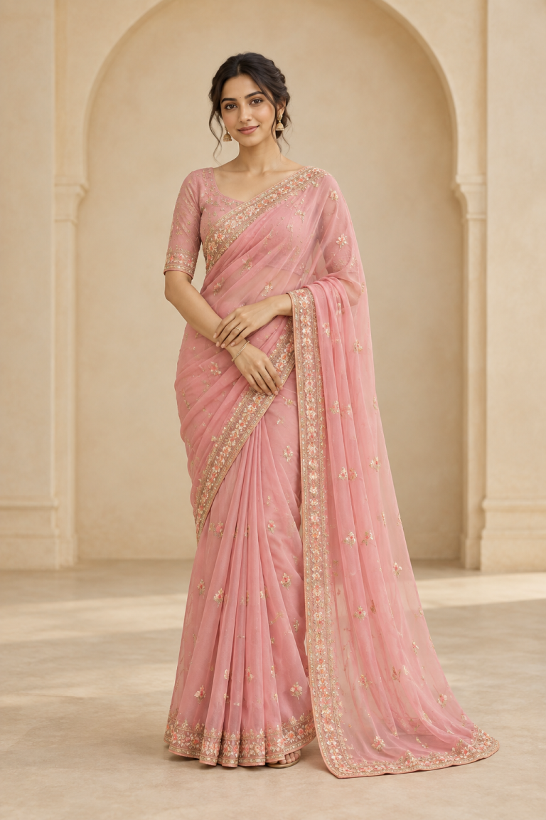 Gulabi Georgette Saree
